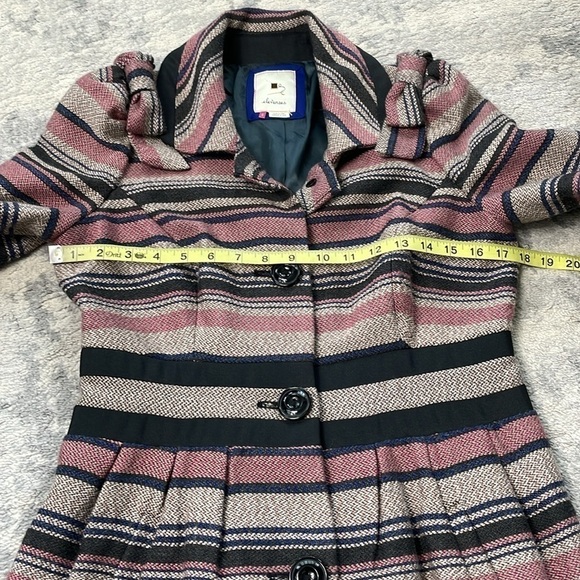 Anthropologie Elevenses Pattern Makers Coat Stripe Colorblock Bow Shoulder 6 - Picture 13 of 16